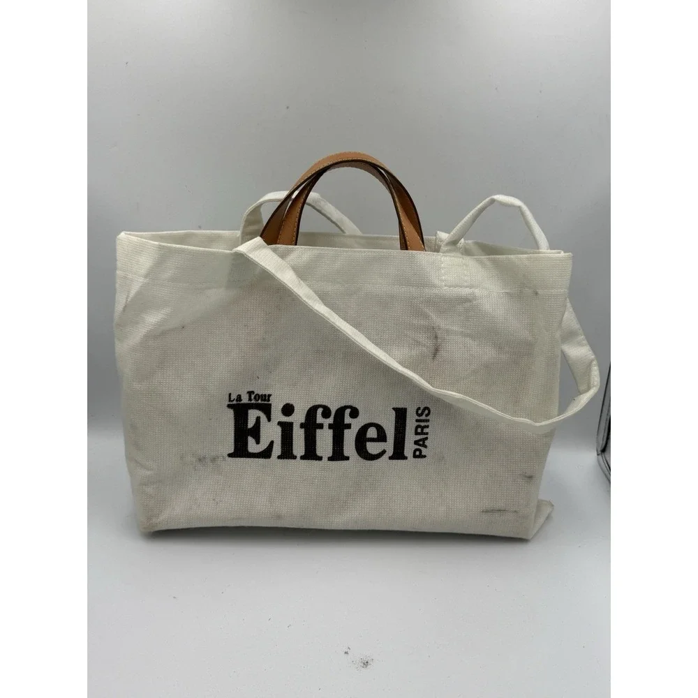 La Tour Eiffel Paris Monogram Satchel Crossbody Bag Beige Matching Wallet Set